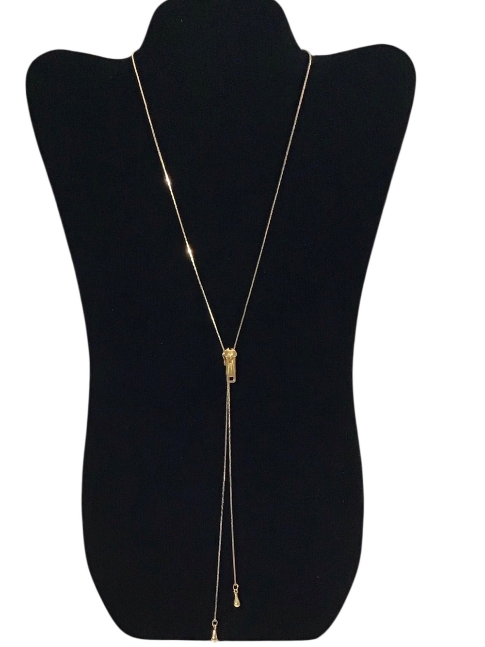 Gold Lariat Zipper Drop Necklace  Gold Tone Fashion Jewelry